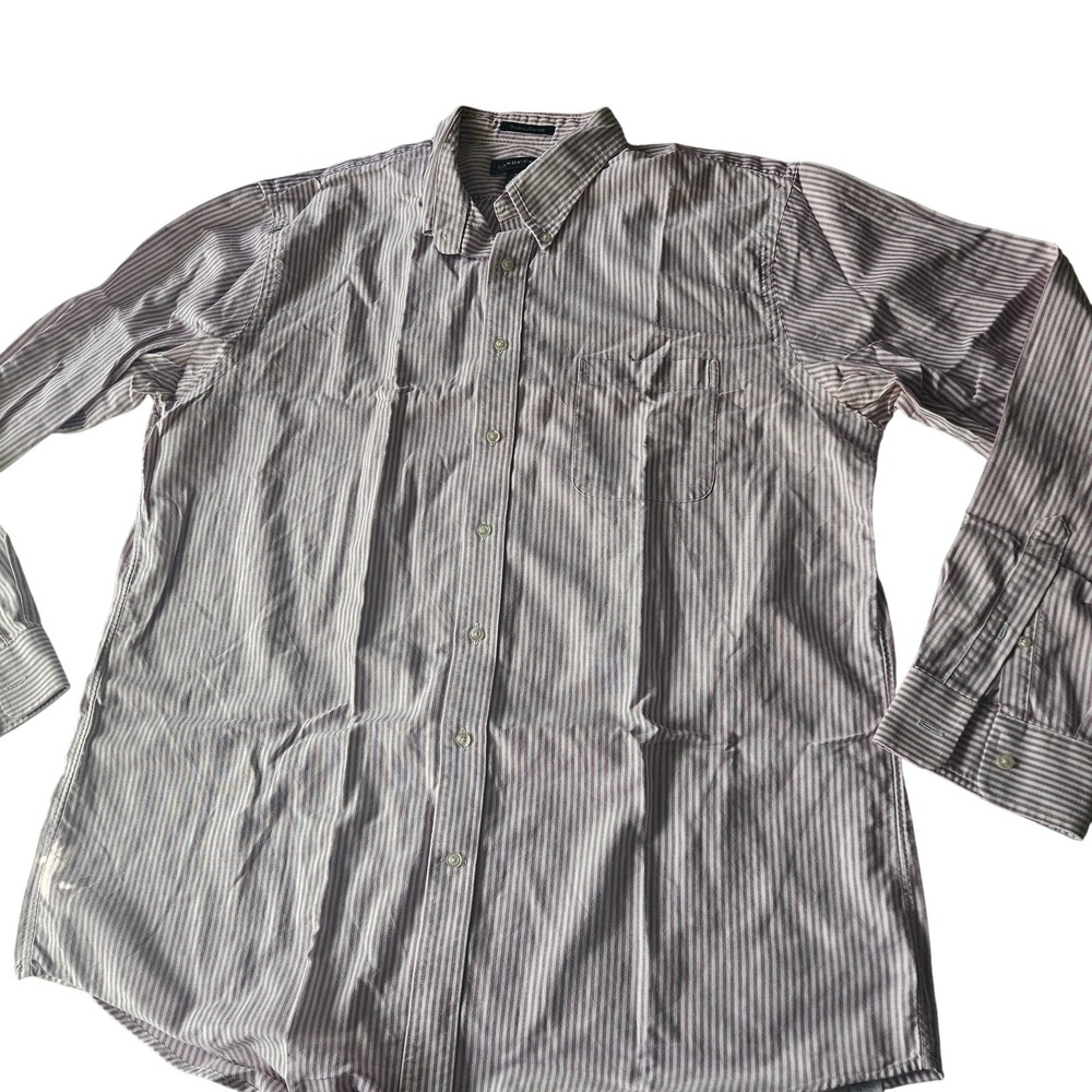 Lands End Oxford Shirt Mens‎ 17 Tall Striped Button Up Long Sleeve Dress Shirt